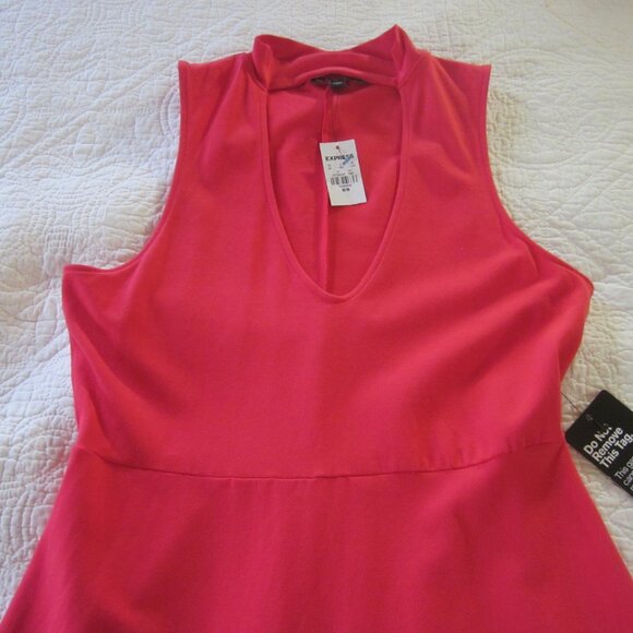 Express Dress M Red Front Keyhole Cut Out A-Line Skater - Picture 3 of 6